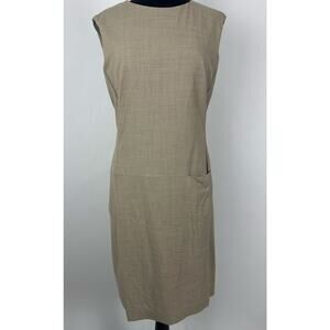 Rene Lezard Minimalist Sheath Virgin Wool Cashmere Dress EU 42 US 12 Neutral